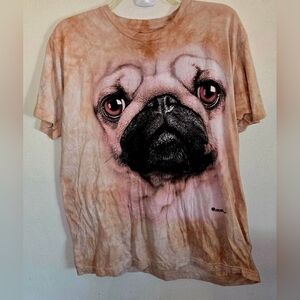Adult The Mountain Tan Pug Dog Face Crew Neck Short Sleeves T Shirt Size XL